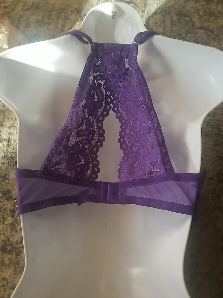 Frederick's Of Hollywood Bra Women's  Racerback T-shirt Lace Purple Push Up 38С - Image 2 of 4