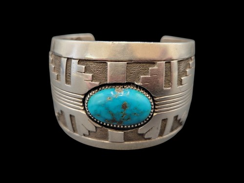 Vintage Gibson Nez Turquoise and Sterling Silver Overlay Bracelet - Picture 10 of 11