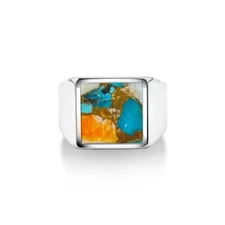 Oyster Copper Turquoise 925 Silver Natural Gemstone Handmade Mens Rings MR#381