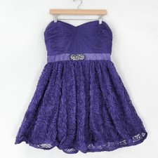 Adrianna Papell Dress Womens 14 Purple Rosette Strapless Pleated Evening Prom