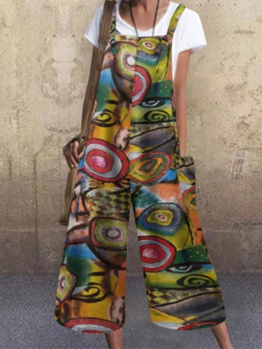 Damen Print Jumpsuit Weite Bein Latzhose Trägerhose Lose Freizeit Sommer*Overall - Bild 19 von 34