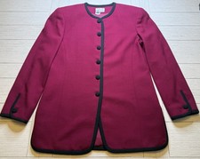Talbots 100 Wool VTG Fuschia Black 12 Button Front Lined Blazer Career Classic