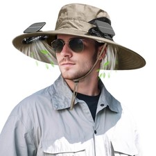 Solar Powered Fan Hat for Men Women Wide Brim Hat with 2 Fans UPF 50 Outdoor...