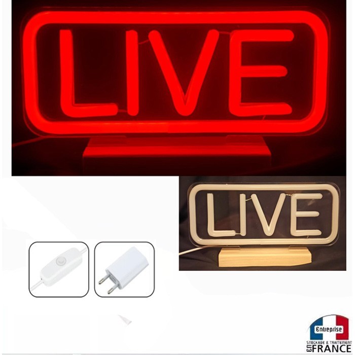 Néon LED Live pour Studio Radio - Décoration Lumineuse de Table Ambiance Podcast