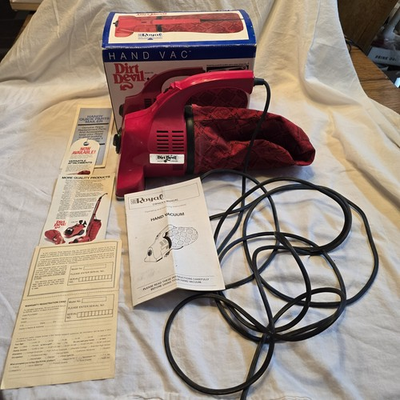 #ad Vintage Dirt Devil Hand Vac Model 103 Red Royal USA w Box Tested Works $21.95