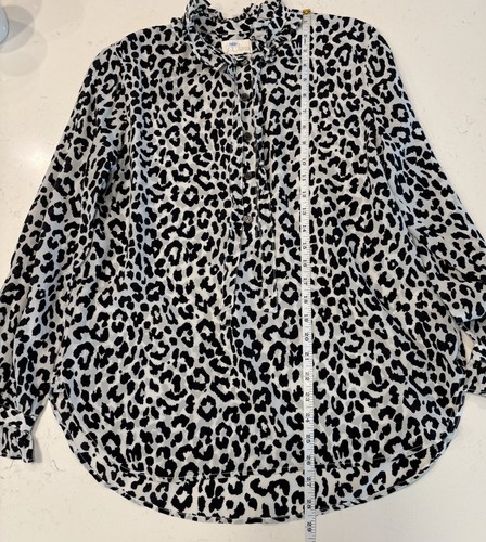 J. CREW klassische Seidenbluse Leopardenmuster Größe 10 Langarm Rüschenkragen - Bild 20 von 23