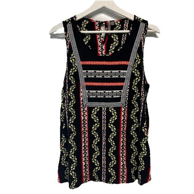 New Directions Weekend Popover Tunic Top Black Multicolor Embroidered Detail M
