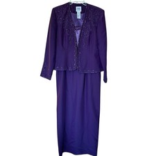 Formal Dress Jacket Set Women's 8 Eggplant Purple Satin Mother of Bride Elegant