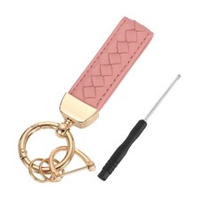 Leather Car Keychain, 5" Key Chain with D Ring and Gold Key Ring, Pink