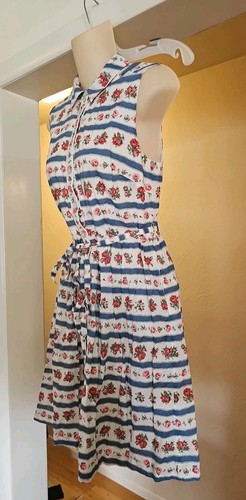 Cath Kidston Women's Midi Dress UK 10 White/red/ Blue ROSES 100% Cotton - Picture 4 of 7
