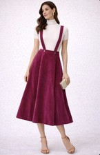 Anthropologie Pink Velvet Suspender Skirt A-Line Midi Skirt Size 4