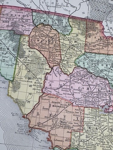 1898 Map FLORIDA Rand McNally 28" x 21.5" Colored Counties, KEYS, South Florida - Picture 17 of 23