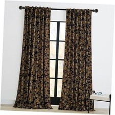 Back Tab Gold Velvet Curtains 96 inches 52"W x 96"L Pack of 2 Floral Gold