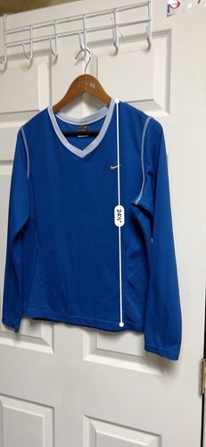 015-010 NIKE GIRLS LS Shirt LARGE V-neck DRI-FIT Activewear Blue Long Sleeve - Picture 3 of 6