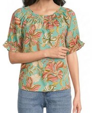 Democracy Women's Size M Half Smock Floral Print Woven Notch Neck Blouse