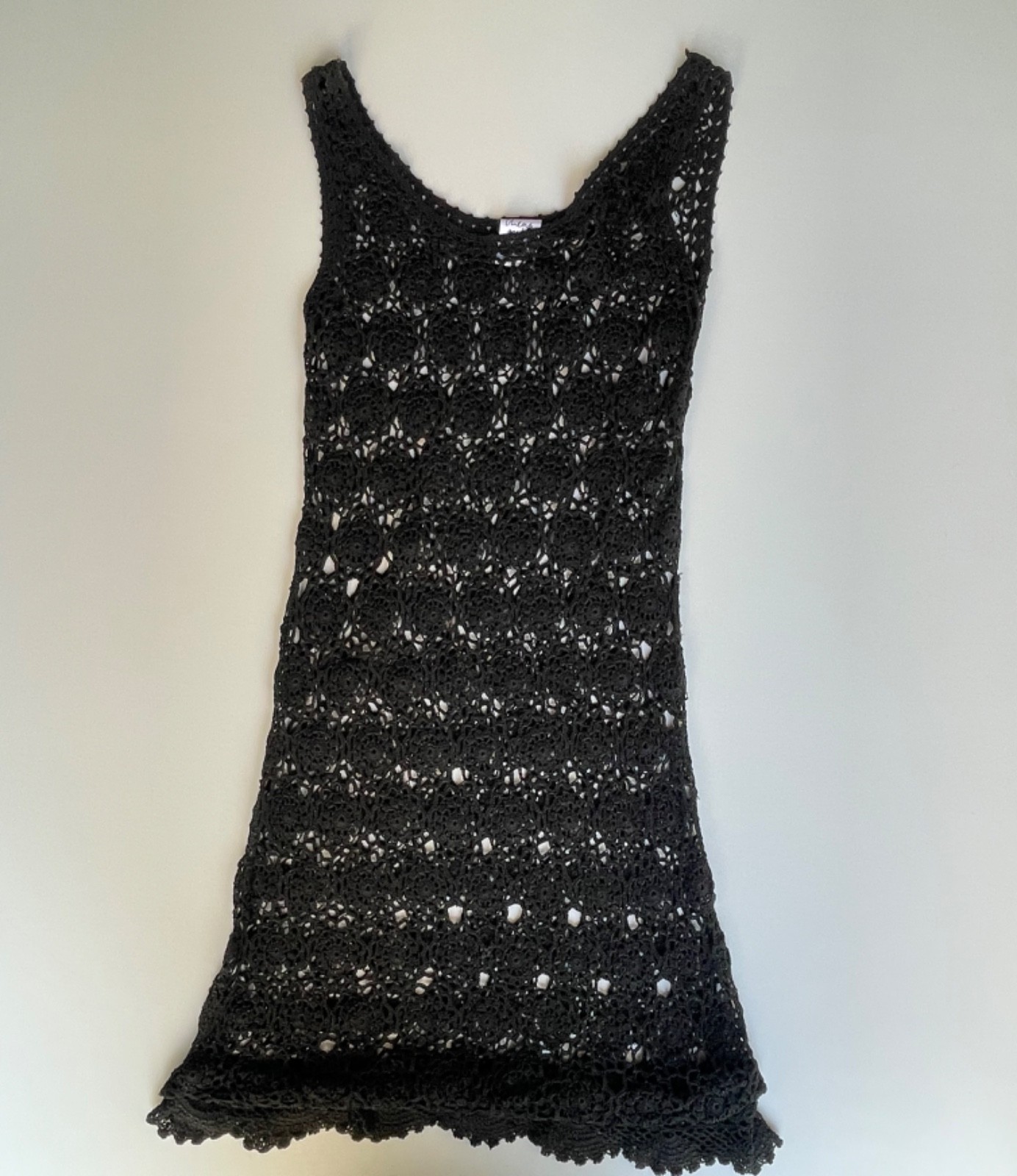 RARO VINTAGE BARATO Y CHIC DE MOSCHINO Negro Crochet Tejido Mini Vestido Túnica Y2K