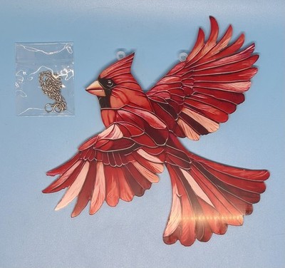 NEW Cardinal Sun Catcher Plastic Red Bird Hanging Window Decor w/ Chain