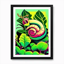 Garden Snail Feeding On Plants Pop  Framed Wall Art Poster Canvas Print Picture