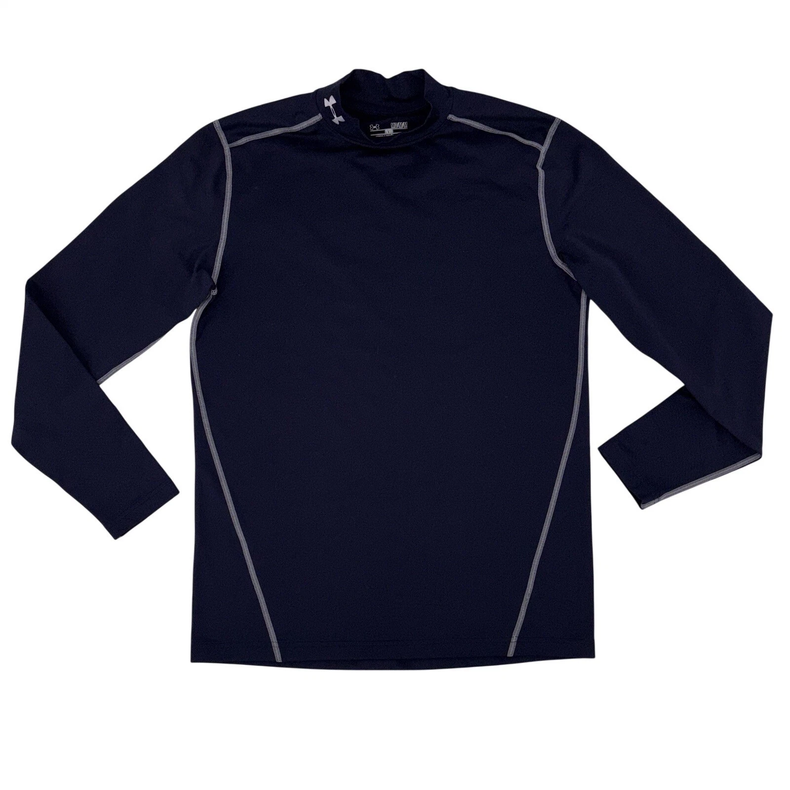 Under Armour Mens ColdGear Fitted Mock Neck Shirt Navy Medium Base Layer Workout