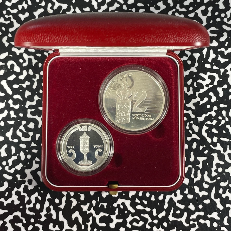 1993 Israel 2x Coin Proof Set Lot#B2921 Silver! With Case & C.O.A. - Image 2 of 4