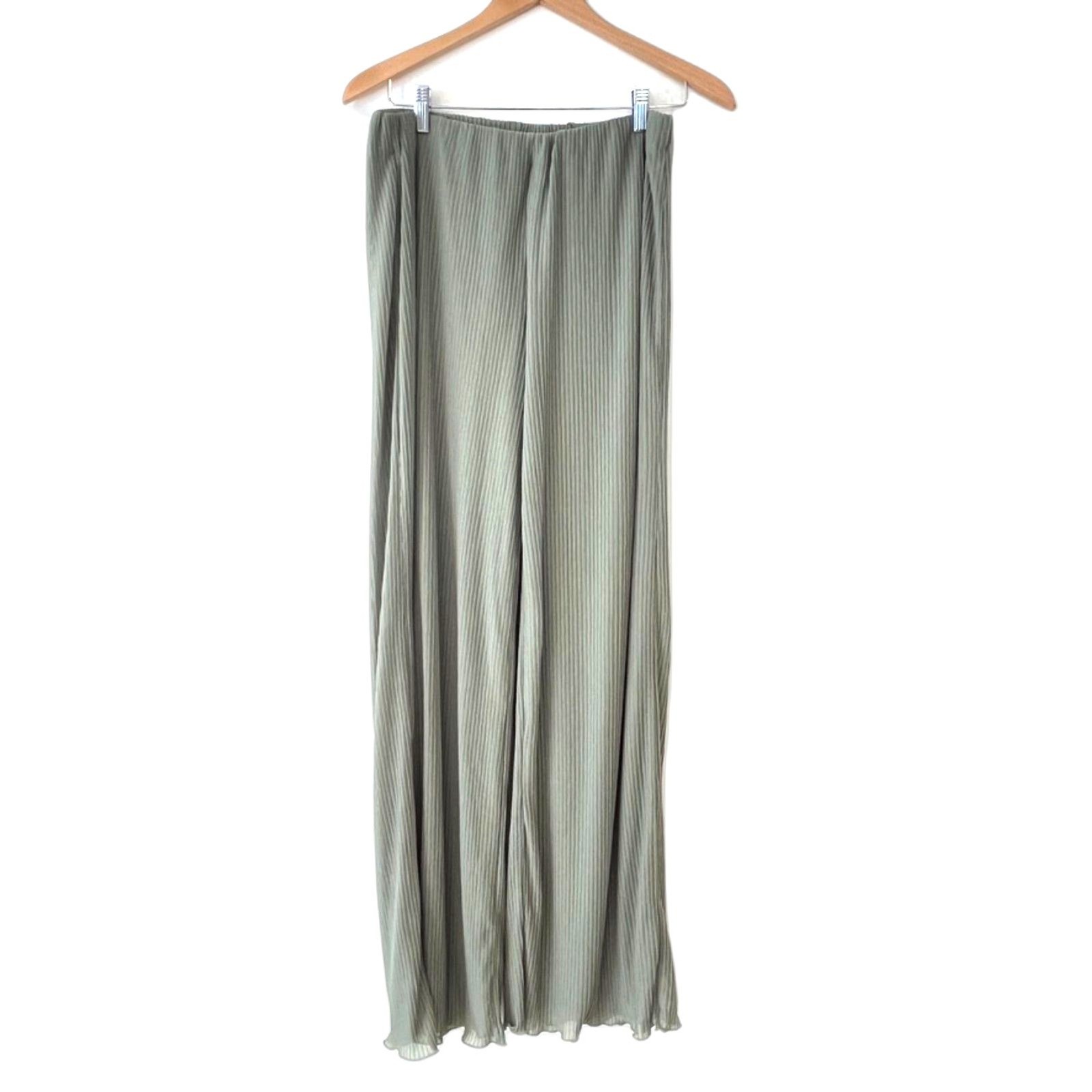 Zara Light Green Accordion Pleat Wide Leg Pants Pull On Large NEW NWT