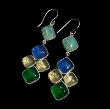 Silver Teardrop Dangle Earring Emerald, Chalcedony, Lemon Quartz Drop Earrings