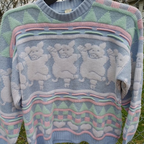 Vtg Rose Brand USA Pastel Pig Pigs Lurex Sweater Fairy Kei Kawaii Cottage Core - Picture 1 of 19