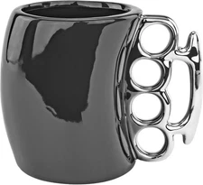 Fairly Odd Novelties Black Knuckle Duster Ceramic Coffee 11 Ounces, 