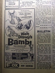 MAY 6, 1966 NEWSPAPER PAGE #2641- WALT DISNEY'S "BAMBI" + ELVIS PRESLEY MOVIE AD