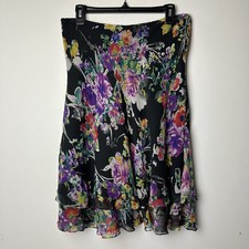 Lauren Ralph Lauren A-Line Silk Skirt Dark Floral Y2K Forest Fairy Whimsigoth M