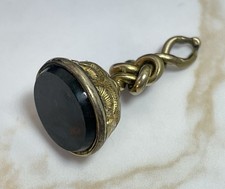 Antique Early Victorian Knotted Yellow Metal & Blood Stone Fob Pendant
