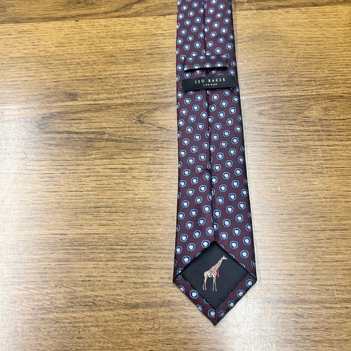 Ted Baker London Mulberry Silk Necktie Blue Circle Dot Tie - Picture 7 of 9