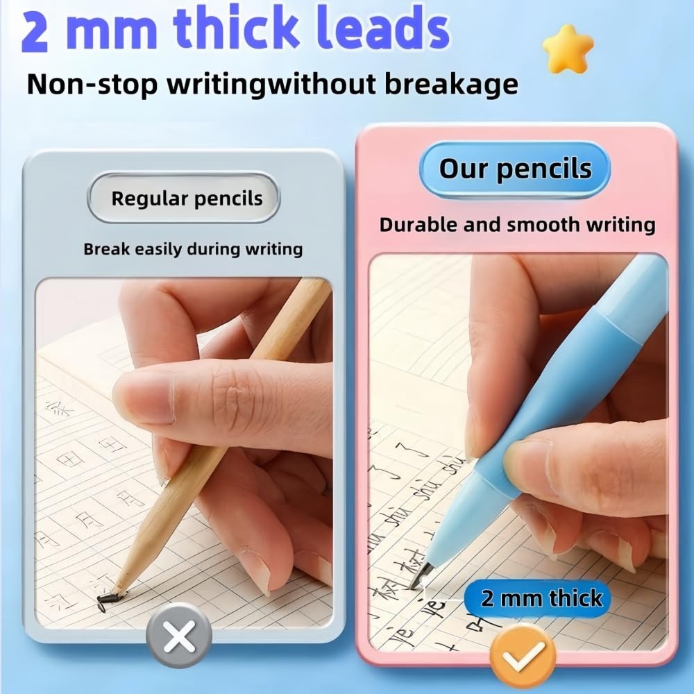 Handwriting thick mechanical pencils with grip: 2.0MM HB Pencil for kids with...