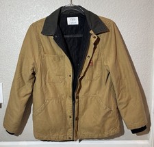 ZARA Boys Tan Canvas Jacket Patch Accents Lined Insulated Size 11-12
