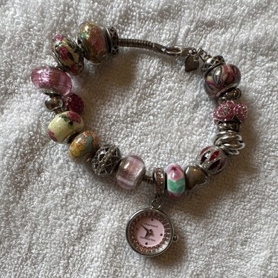 Charmed Memories Multicolor Beaded Bracelet with Watch Dangle Charm untested