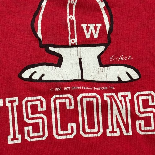 RARE Vintage 70s Wisconsin Badgers Snoopy T Shirt Charles Schulz Red Tee Mens XL - Picture 2 of 6