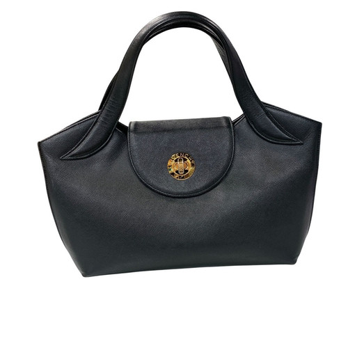 GIVENCHY Turn Lock Leather Tote Shoulder Bag Black Gold HW Tarnish Corner Wear