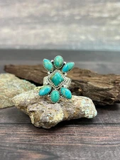 Handmade Sterling Silver Kingman Turquoise Adjustable Ring with Signed Nizhoni
