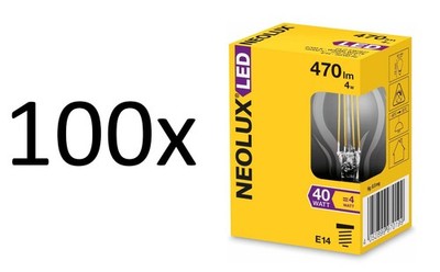 100x Neolux LED Filament Tropfen E14 2700K warmweiß klar 4W = 40W OSRAM