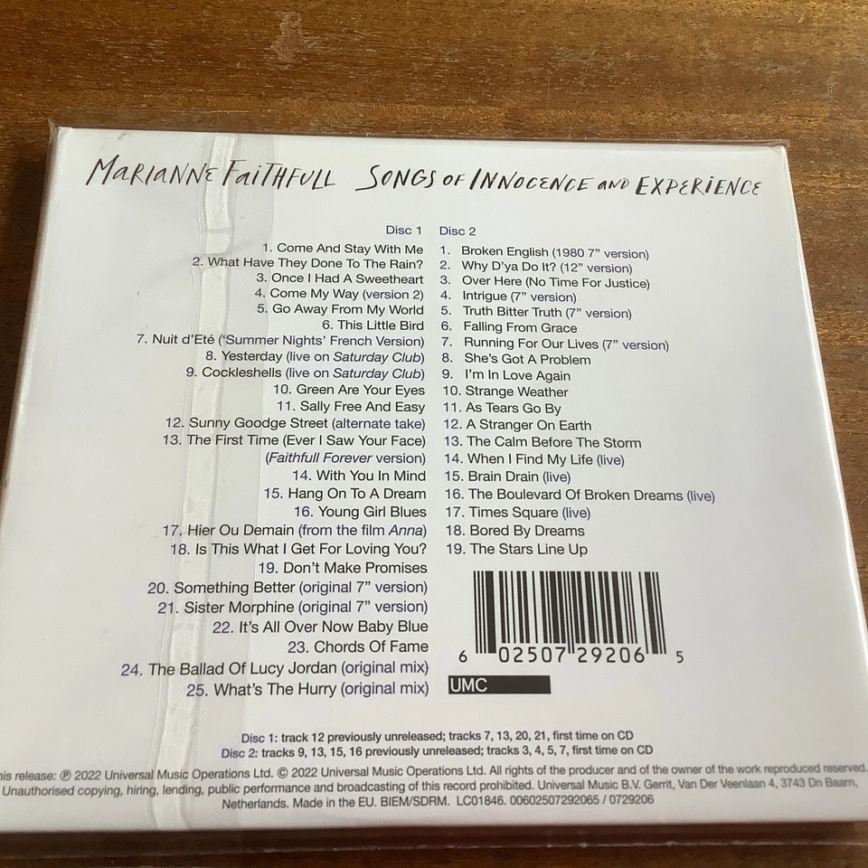 MARIANNE FAITHFULLY SONGS OF INNOCENCE AND EXPERIENCE 2XCD ALBUM DIGIPAK NEW.L1 - Image 2 of 2
