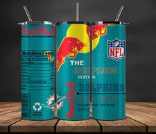 20 oz Miami Dolphins  Stainless Steel Tumbler & Metal Straw Red Bull Rendition