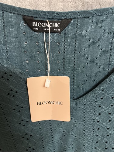 Bloomchic Blouse Top 12 GRAND Vert Anti Rides Shirred Volants Manches Pintuck - Photo 2/9