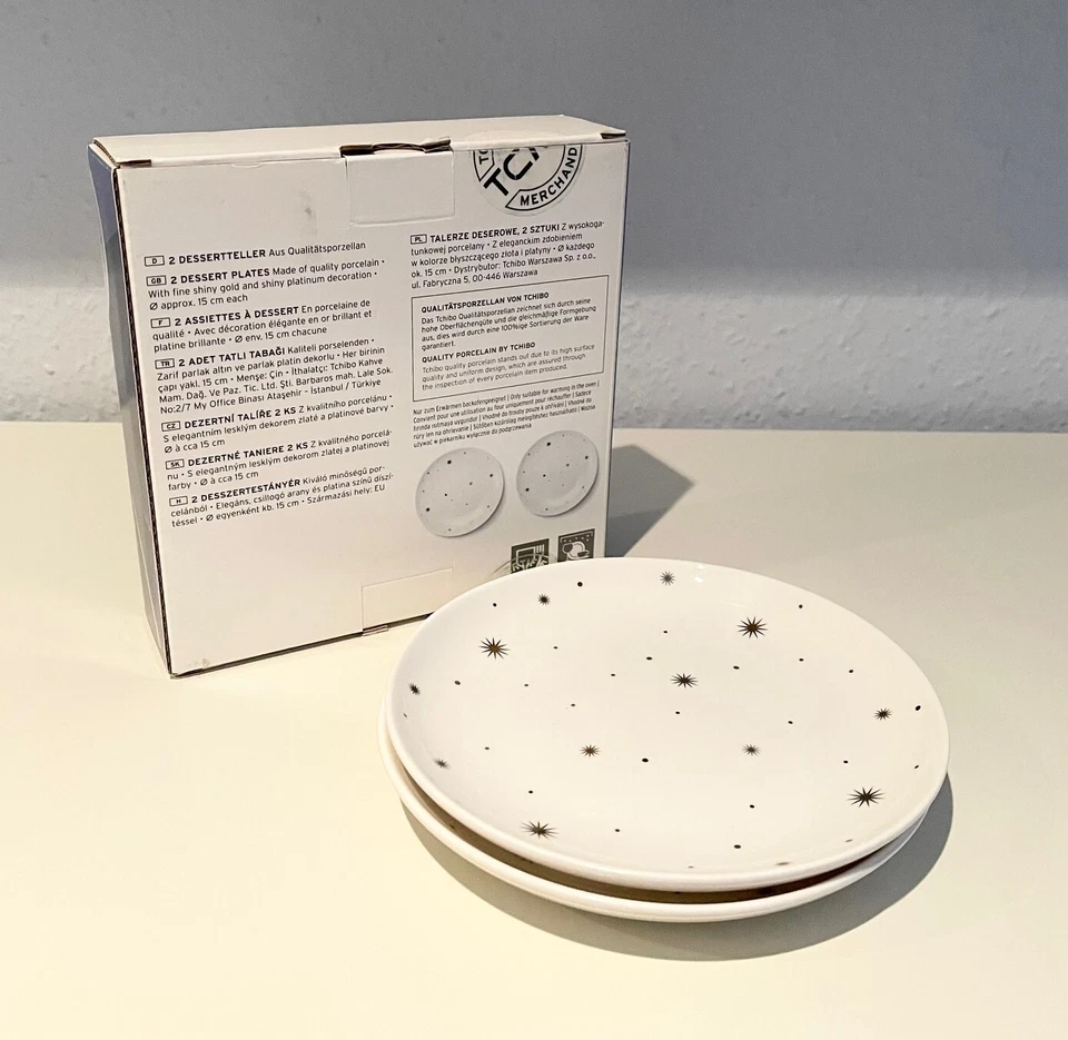 Tchibo Dessert-Teller Set ★ STERNE ★ Gold + Platin ★ Weihnachten ★ NEU&OVP ★ RAR - Bild 2 von 3