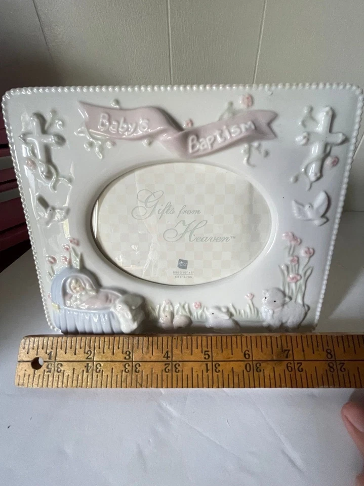 Marco de fotos de bebé de porcelana 3D primer bautismo Foto 2 de 2