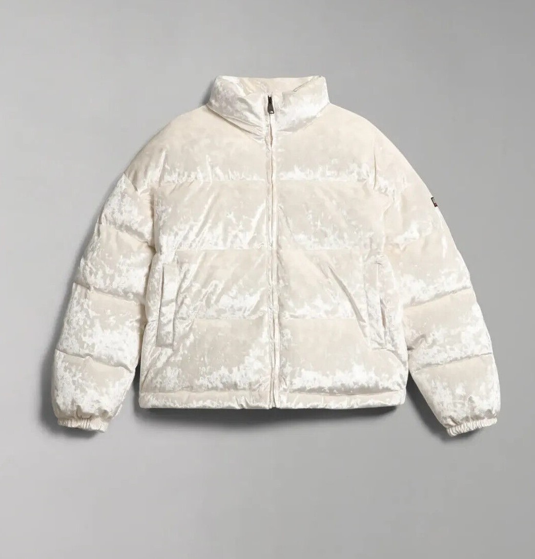 Napapijri Belay Womens Velvet Puffer Jacket White BNWT RRP £220 Coat Winter  Warm