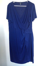Chaps Navy Flutter Sleeve Wrap Dress  - Large- Figure Flattering