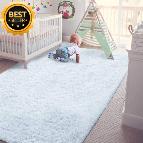 Fluffy Area Rug - Shaggy Plush Carpet for Living Room, Kids Room, White 60x110cm - Picture 3 of 12