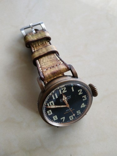 Correa de reloj vintage verde oliva/bronceado hecha a mano con hebilla de acero liso gratuita. - Imagen 5 de 6