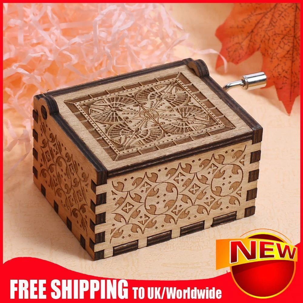 Hand Crank Music Box Crafts Wooden Retro Musical Boxes Ornaments