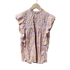 Love the Label Josepha Printed Smocked Short Sleeve Blouse Top Lavender XS